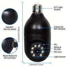 Cámara de seguridad con bombilla inalámbrica 1080P inalámbrica panorámica de 360 grados cámara de monitoreo de bombilla para el hogar de alta definición inteligente 1080P cámara de monitoreo de mascotas WiFi de alta definición, función de detección de movimiento de visión nocturna de audio bidireccional control de aplicación - Multicolor - Ver 5