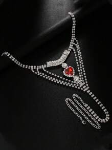 1 件性感水钻胸链首饰套装，时尚女士身体链配饰 - 銀色 - 查看 4