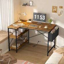 48 Inch Computer Desk With Reversible Shelves, Desk With Power Outlets, L Shaped Desk For Corner Space, Gaming Desk For Bedroom, Home Office Desks For Study Writing, Black - Rustic Brown - View 8