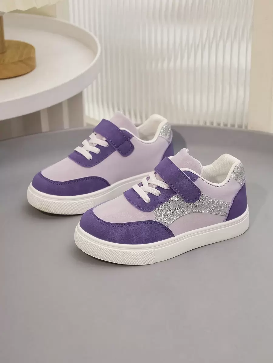 Girls Spring&Autumn Shoes 2025 New Sequin Patchwork Non-Slip Sneakers - Purple - View 1