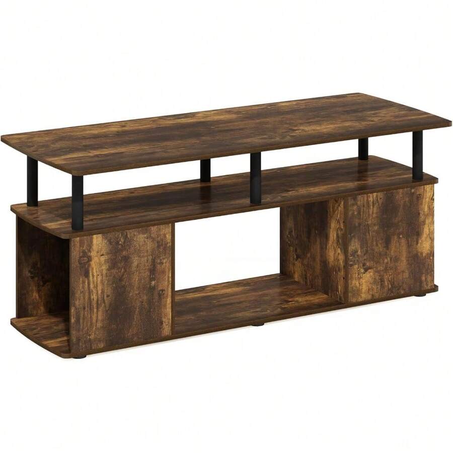 TV Stand For TVs Up To 50 Inch With Open Storage, Amber Pine/Black - Amber Pine/Black - View 1