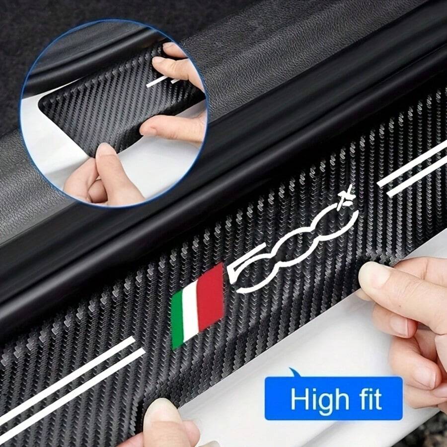 5pcs Set Car Door Sill Welcome Scuff Plate Leather Protection Decorative Strips For Fiat 500X - Black - View 1