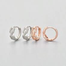 1 par de Aretes de Aro Vinculados Geométricos de Plata de Ley 925 con Cristal, Minimalista, Versátil, con Empaque de Caja de Regalo