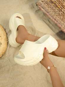 2025 Summer New Arrival Girl's Wedge Thick-Sole Sandals, Slip-On Casual Outdoor Fashion High Heel Ladies Sandals - Khaki - View 2