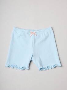 4 piezas Pantaloncillos finos para niñas con ribete de encaje floral, pantalones cortos de seguridad anti-exposición