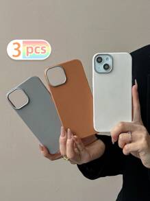 Funda de teléfono de lujo con textura de lichi de tacto suave, combinación de 3 colores para todas las estaciones, gris, marrón y beige, compatible con iPhone/Galaxy - Multicolor - Ver 4