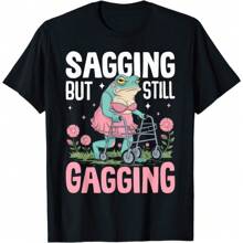 Sagging But Still Gagging Funny Joke Humor Rude Gift T Shirt,Women's Clothing,Women,Gift,Cartoon And Letter Printing, Comfortable Cotton Material, Skin Friendly, Soft And Cool, Summer Women's T-Shirt Clothing - 黑色 - 查看 1
