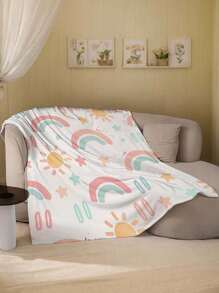 1 件彩虹太阳和星星印花柔软毛毯，适用于沙发、床、电视、婴儿推车、露营、旅行、度假、所有季节，多功能礼品毯，适用于家庭、办公室、午睡