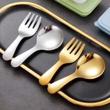 Stainless Steel Portable Cutlery Set, Spoon And Fork, Outdoor Travel Picnic Box, Random Color,School Supplies