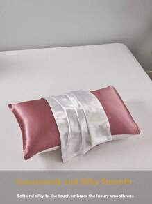 1 pieza Funda de almohada de sobre de satén de seda de color rosa pálido y blanco de alta calidad, sin relleno, de tono doble, suave, transpirable y sin arrugas, mejor para el cabello, la piel y el sueño, ropa de cama para dormitorio y regreso a la escuela