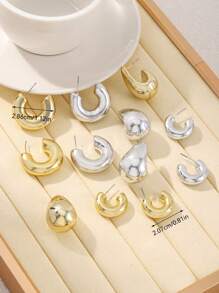 6-12 件简约几何水滴厚 C 形女士耳钉套装，优雅日常百搭珠宝和派对、周年纪念、约会配饰