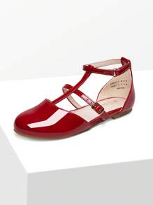Girls Dress Shoes Mary Jane Flats For Little Girls Party Shoes With T Strap - 紅色 - 查看 4