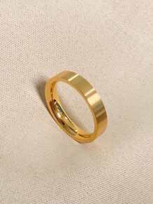 1pc Minimalist Plain Band Stainless Steel Gold-Plated Couple Ring - Yellow Gold - View 1