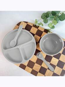 4-Piece Baby Silicone Plate With Suction Cup Food Silicone Suction Cup Bowl, Fork And Spoon Set Suitable For Daily Use