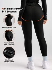 High Waisted Slim Fit Legging Sportbodysuit - Black - View 3