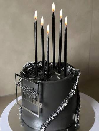 6 件优质黑色细长生日派对蛋糕装饰蜡烛，高品质，适合生日、派对、婚礼、节日