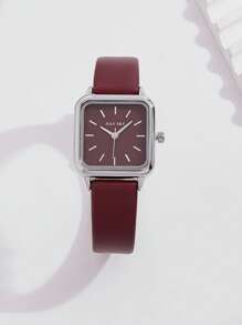 JULYSKY 1pc Women Ancora Red Simplistic Classic Silver Quartz Watch, Suitable For Daily Wear And Commute - Burgundy - View 5