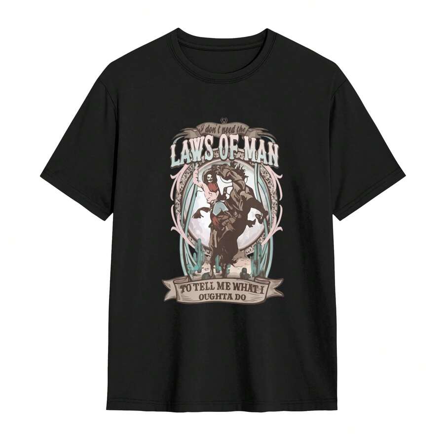 I Don't Need The Laws Of Man, Western Women's Shirts Easter Plus Size Women's Clothing Comfortable Loose Fit 100% Cotton Suitable For Spring And Summer Easter Gifts Sports Leisure Party Elegant Style - Black - View 1