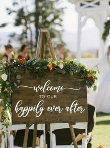 White Removable PVC Wall Sticker, Glass Decor Sticker, Welcome To Our Happoly Ever After Sticker For Wedding Decoration - White - View 4