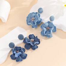 1 Pair Vintage Fabric Camellia Elegant Daily Commute Earrings