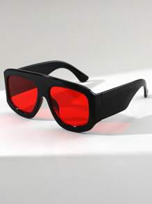 1 副男女通用超大方形镜框 Y2K 风格时尚眼镜，适合休闲穿着、骑自行车、开车、海滩派对 - 彩色 - 查看 7