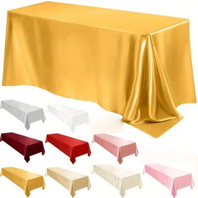 1pc Satin Rectangular Tablecloth, Smooth Fabric Tablecloth Suitable For Wedding, Party, Birthday Table Decoration, 57.09" X 104.33" (Approx. 145 X 265cm), Multi-Color