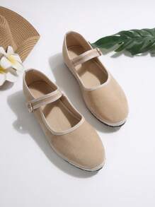 2025秋季女春新款平底圆头一脚蹬鞋，扣带软底奶奶鞋，轻便休闲舒适，芭蕾平底鞋，玛丽珍鞋 - 杏色 - 查看 5