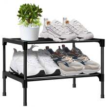 Shoe Rack Small Shoe Storage 3 Tier Shoe Rack Stackable Small Shoe Rack,Slim Shoe Rack Storage Organizer,Footware Storage,Black Shoe Stand For Narrow Space Closet Entryway,Hallway - Black - View 1