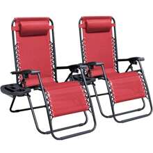 Patio Zero Gravity Chair Outdoor Folding Lounge Chair Recliners Adjustable Lawn Lounge Chair With Pillow For Poolside, Yard And Camping - Red - View 3
