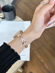 1pc Women Colorful Rose Gold Flower Shaped Metal Apple Watch Band, Fits 38mm/40mm/41mm/42mm/44mm/45mm/46mm/49mm For Series Ultra/SE/S10/S9/8/7/6/5/4/3/2/1, Elegant Thanksgiving/Valentine's Day/Birthday Gift, Fashion Accessory - Multicolor - View 4