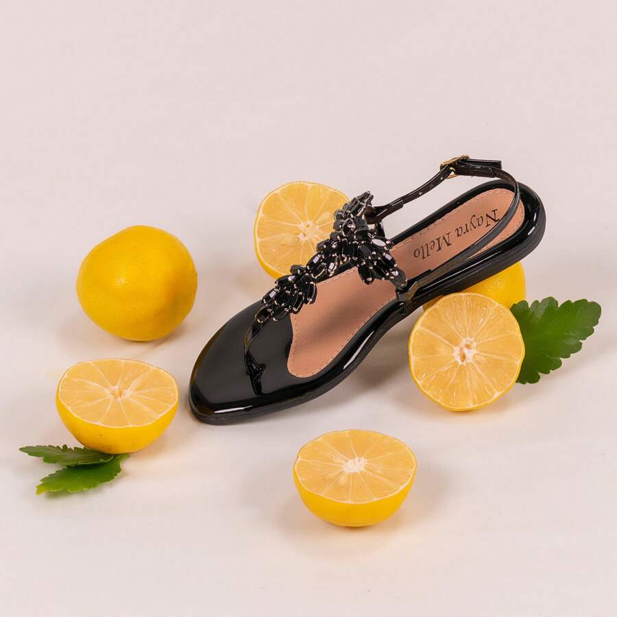 Women's Flat Slim Sandals With Rhinestones Elegant Fashion Jewelry