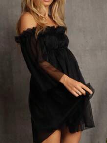 Blusa con volantes de tul - Negro - Ver 2