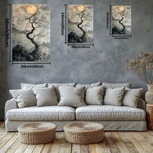 Chinese Ink Painting Of A Tree With Moon And Mountains. Large Wooden Framed Wall Painting Artist Home Decoration Oil Painting - Bedroom, Bathroom, Living Room, Office, Kitchen, Christmas Gifts - 1 Piece