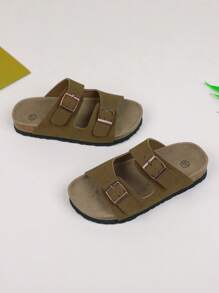 1 双男士纯色软木和 PU 防滑圆头休闲沙滩拖鞋，适合夏季