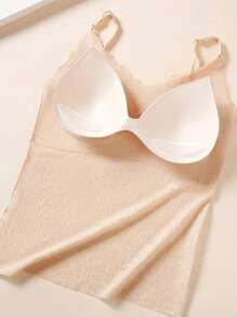 JUQDNX 女士度假蕾丝无袖背心，性感蕾丝加垫舒适吊带背心，女士夏季背心，柔软透气，肩带可调节 - 杏色 - 查看 6