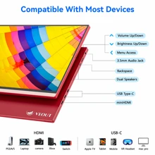 Veout Monitor portátil de 16", IPS, 1920 x 1200P, con USB-C, Freesync para juegos con soporte, disponible en cuatro colores, ultrafino de 0,3", ideal para viajes y oficina.
