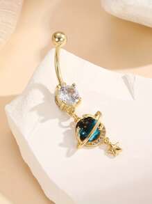 1.5pcs Star & Moon Multi-Element Pendant Navel Ring Stainless Steel Spiral Navel Piercing Jewelry, Suitable For Daily Wear