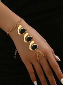 1 件夏季创意蜗牛逗号镶嵌亚克力独特优雅百搭无指手链 - 金黃色 - 查看 2