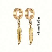 4pcs/Set Punk Hip-Hop Earrings, Men Creative Feather Ear Clips, Stainless Steel Fashion Style Ear Jewelry