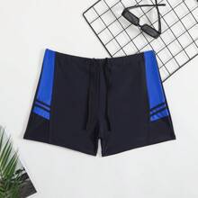 2025 European And American Style Men's Beach Swim Trunks With Drawstring Waist - Navy Blue - View 1