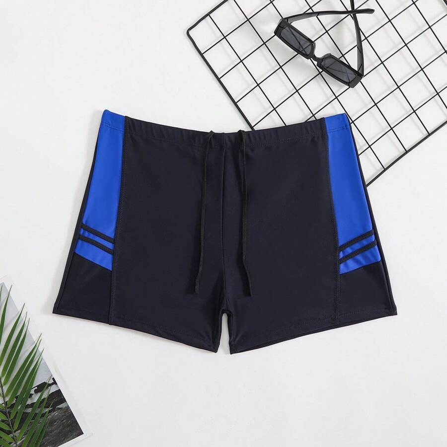 2025 European And American Style Men's Beach Swim Trunks With Drawstring Waist - Navy Blue - View 1