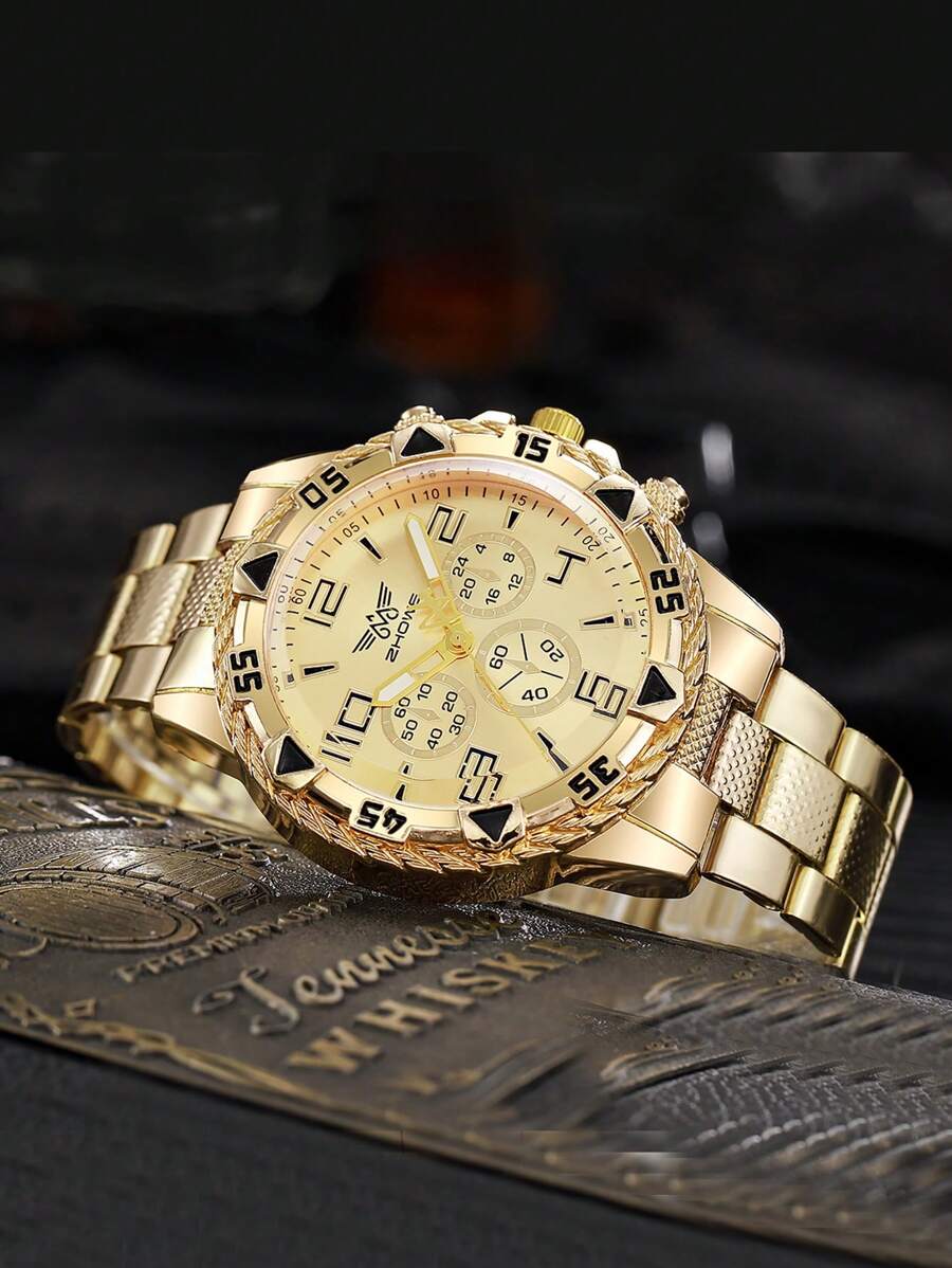1pc New Arrival Men's Watch, Quartz Watch With Faux Chronograph Dial, Stylish And Sporty Large Dial - Multicolor - View 1