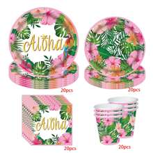 10pcs Pink Hawaiian Paper Cups Napkins Plates Tropical Luau Party Supplies 9 Inch Disposable Plates And Party Napkins Tropical Palm Leaf And Hibiscus Aloha Summer Party Tableware Set For Birthday Summer - Multicolor - View 6
