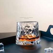 1/6pcs Creative Rotating Glass Tea Cup, Home Use Hammered Texture Anti-Stress Rocking Wine Glass, Crystal Whisky Glass - Multicolor - View 5