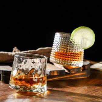 1/6pcs Creative Rotating Glass Tea Cup, Home Use Hammered Texture Anti-Stress Rocking Wine Glass, Crystal Whisky Glass