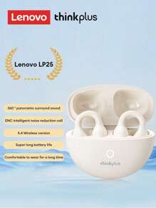 Lenovo LP25 Bluetooth Earphones With Protective Case, Bone Conduction Sports Earbuds, Bluetooth 5.4, Surround Sound, ENC Noise Cancellation, Low Latency Gaming, Long Battery Life, Smart Touch Control, Comfortable Compatible With Apple, Android, Tablets - Rock White + Shark Protective Case - View 4