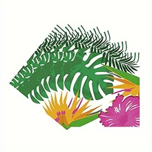 10pcs Hawaiian Tropical Luau Party Supplies Green Leaf With Flowers Design Paper Plates Cups Napkins For Summer Themed Parties Decoration