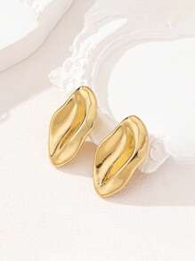 1 Pair Fashionable Minimalist Asymmetrical Geometric Design Stud Earrings For Women - Golden - View 2