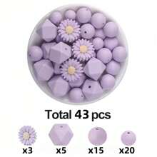43 件雏菊/圆形/六角形单色 DIY 串珠套装，12/15/17/22mm 硅胶珠，包括串珠笔/钥匙链配件，男女通用手工礼物，非常适合学生/白领/手工艺爱好者 - 圓形六角形雛菊花朵單色組合套裝 - 查看 8