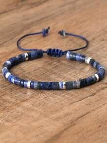 1pc Natural Stone Turquoise Beaded Woven Adjustable Bracelet, Gift For Women